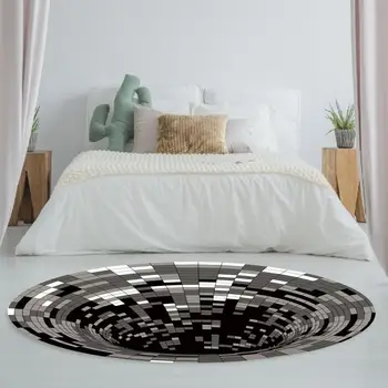 

Black White Spiral Carpet 3D Vortex Illusion Back Rug Carpet Living Room Decoration Tapis Impression Print Bottomless Hole Decor