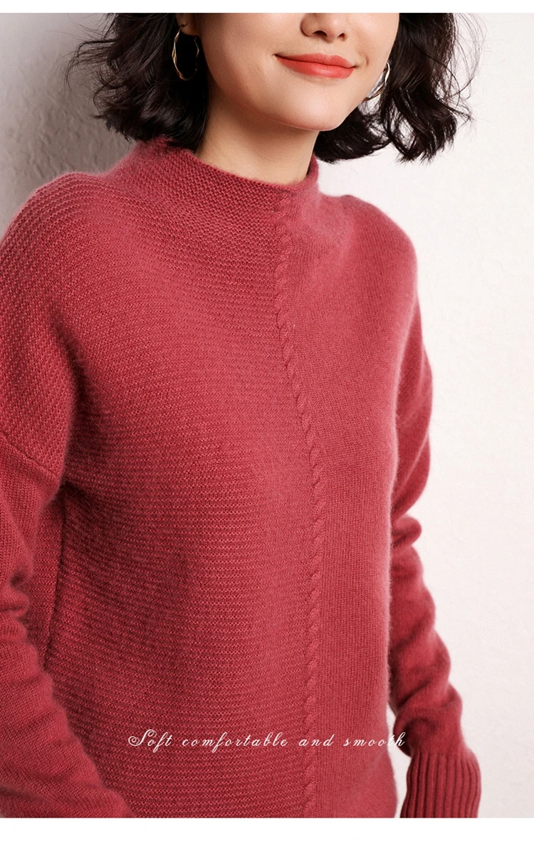 Зимний женский свитер из кашемира, вязаные свитера-пуловеры, Женский однотонный теплый свитер с высоким воротником, стандартный свитер