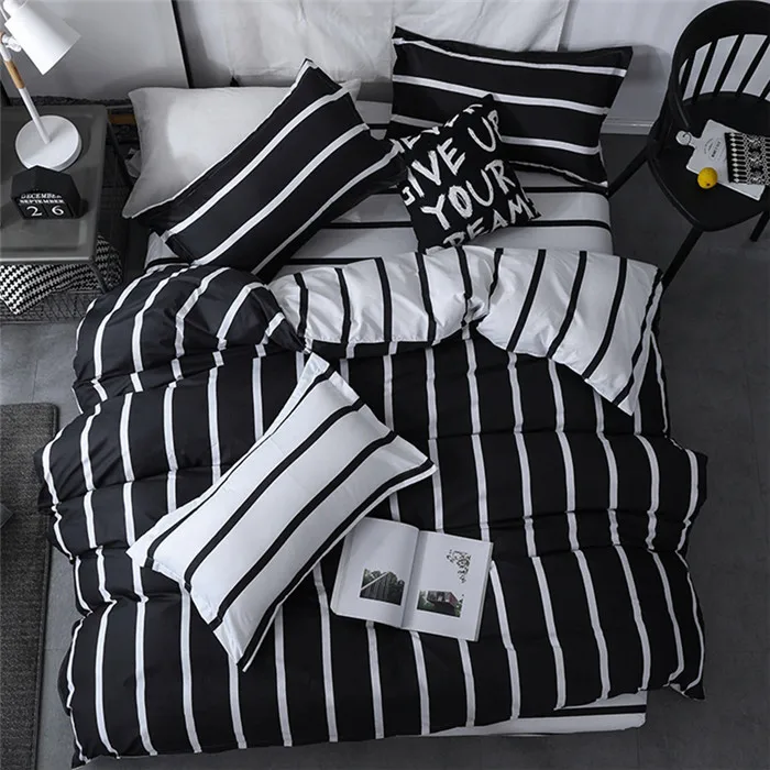 Black and White Color Stripe Bed Cover Sets Twin/Full/Queen/King/Super King size Quilt Cover Bed Sheet Pillowcase Bedding Set - Цвет: JIFOURYK12-010