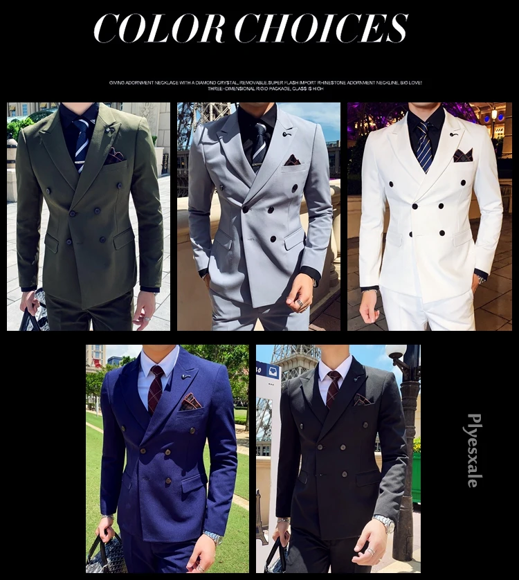 Plyesxale Slim Fit мужской двубортный пиджак свадебные блейзеры Серый Армейский зеленый синий черный белый мужской блейзер Повседневная Q563