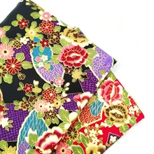 Черный красный пион хлопчатобумажная ткань, нарезанная швейная Лоскутная Ткань для изготовления самодельных ювелирных изделий лоскутное шитье японская ткань