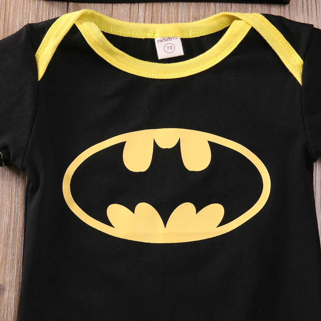 Pudcoco Newborn Baby Boy Girl Jumpsuit Kids Toddler Clothes Batman Rompers+Shoes+Hat Costumes 3Pcs Outfits Set