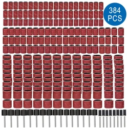 Sanding Bands Variety Pack - 384 Pieces with Multiple Grit Options and Sanding Drums for Rotary Tool Polishing (384pcs  set  Box)