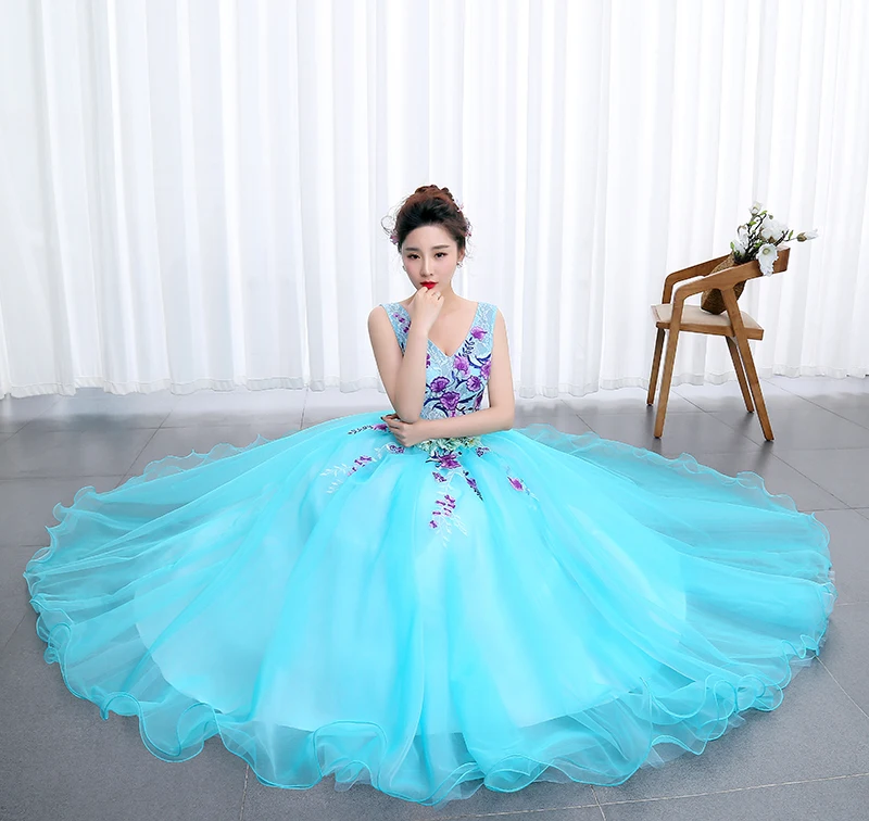 Vestido de 15 anos 16 Quinceanera светло-голубые платья Бальные платья с v-образным вырезом длиной до пола со шнуровкой сзади сладкий 15 платье для балла маскарада
