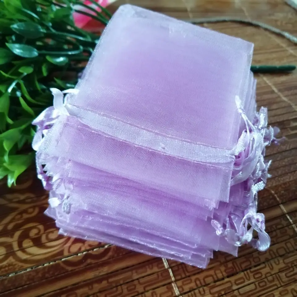 lilac 100pcs/Lot Organza Drawstring Bags 5x7 7x9 9x12 10x15cm Jewelry Packaging Bags Wedding Christmas Birthday Gift Packing Pouces - Цвет: lilac