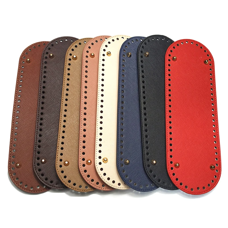 Parte inferior larga Ovalada para bolsa de punto, 30x10cm, de cuero PU, accesorios hechos a mano, fondo con 64 agujeros, bolsa de ganchillo artesanal, 1 ud.