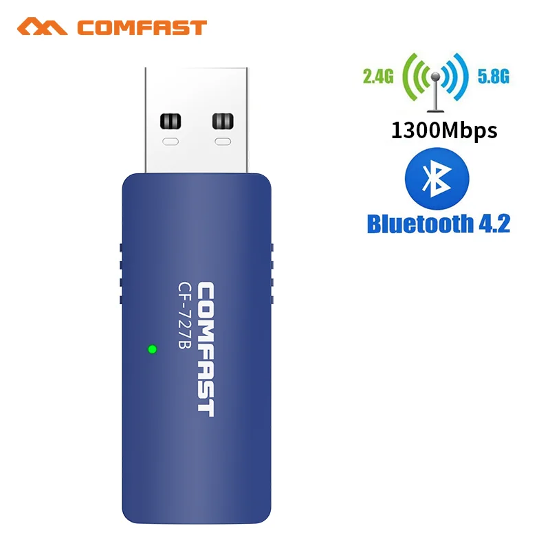 1300Mbps 5GHZ 2.4Ghz Dual Band USB Wireless Wifi Adapter Bluetooth 4.2