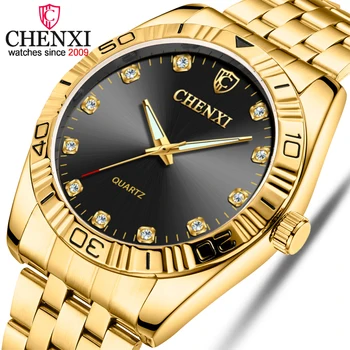 

CHENXI Gold Mens Watches New Luxury Brand Quartz Watch Men Stainless Steel Business Date Waterproof Wristwatch Relogio Masculino
