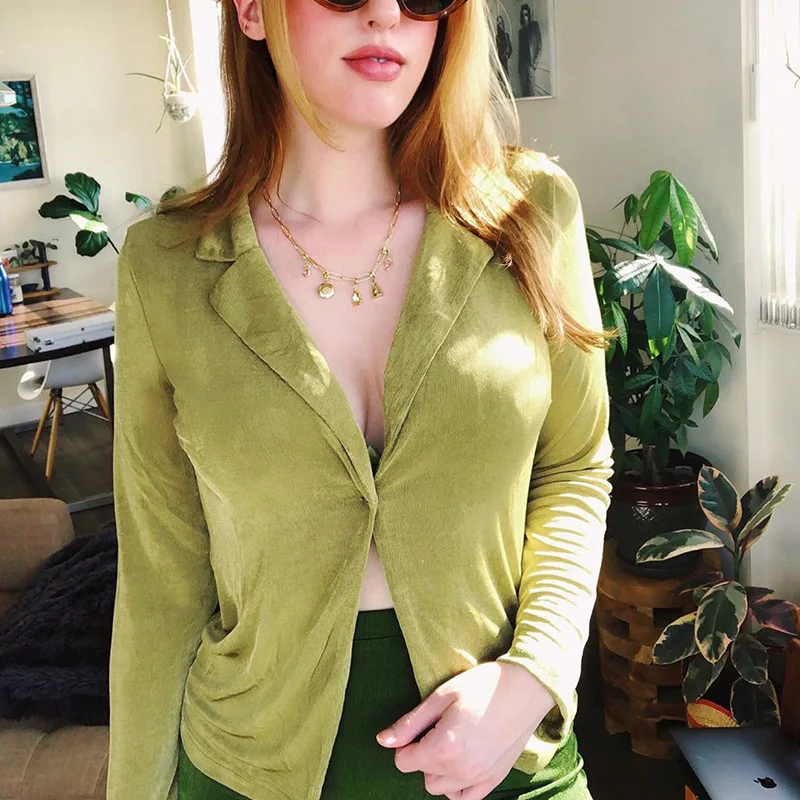 

Autumn New Long-Sleeve Blouse Women's Sexy Knitted Business Suit Collar Top tops for women fashion vintage camisas mujer