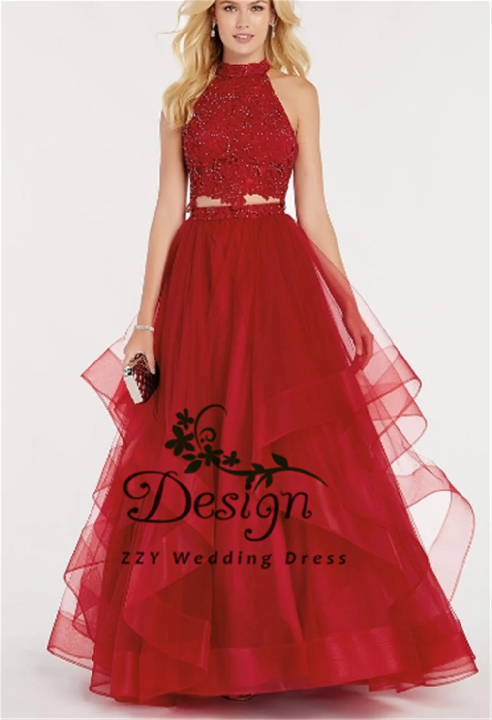 Vestidos de Fiesta De Noche Многоуровневое платье из двух предметов, красное винтажное платье трапециевидной формы для выпускного вечера, длинное