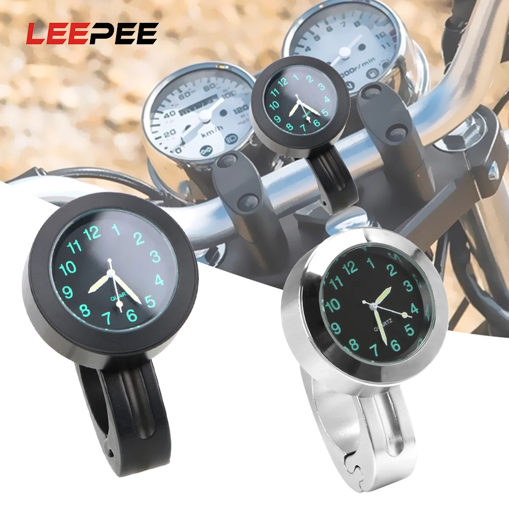 LEEPEE мотоцикл руль кварцевые часы велосипед мото часы алюминиевые мотоциклы аксессуары черный/серебристый водонепроницаемый