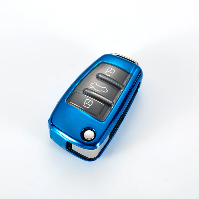 ТПУ Мягкий силиконовый чехол для ключей с ярким покрытием для Audi Q3 A4L A6L Q5 Q7 A1 A3 автомобильный чехол с откидной крышкой для ключей 6 цветов аксессуары - Название цвета: A-blue