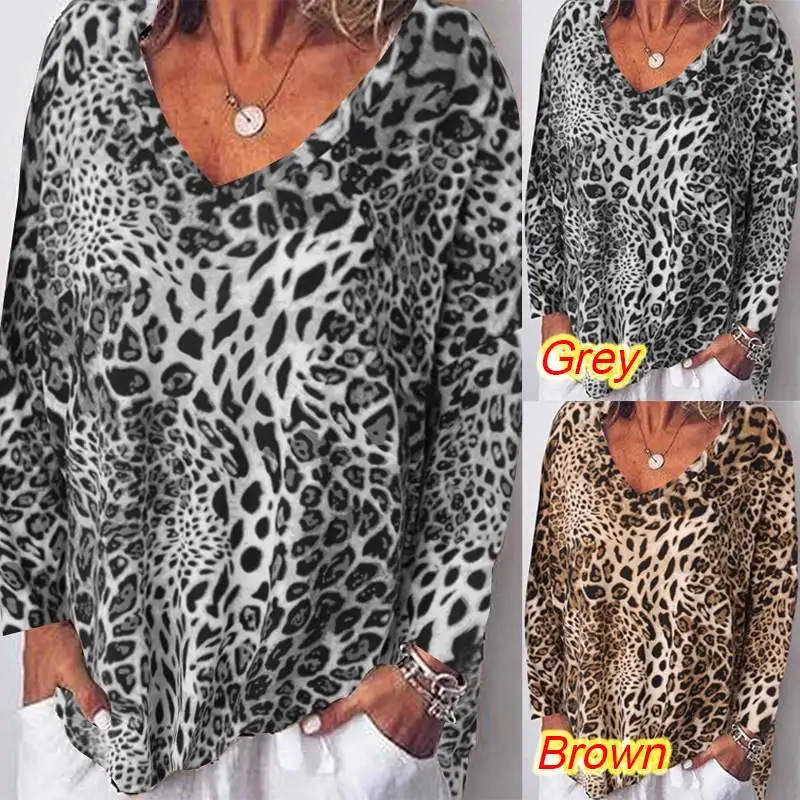ZANZEA, женская блуза с леопардовым принтом, топы,, новая мода, женская Повседневная Свободная блуза с длинным рукавом, для офиса, туника размера плюс, рубашка