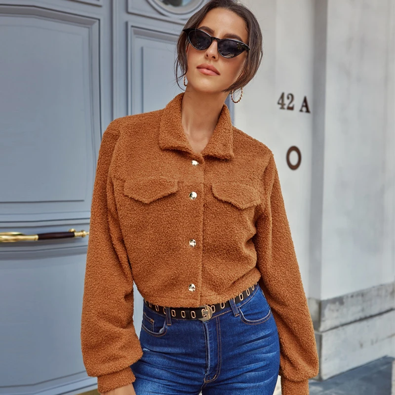 

Autumn Winter Fluffy Faux Fur Coats Jackets Women Furry Fake Fur Cropped Loose Teddy Bear Jacket Turn Down Collar Overcoat New