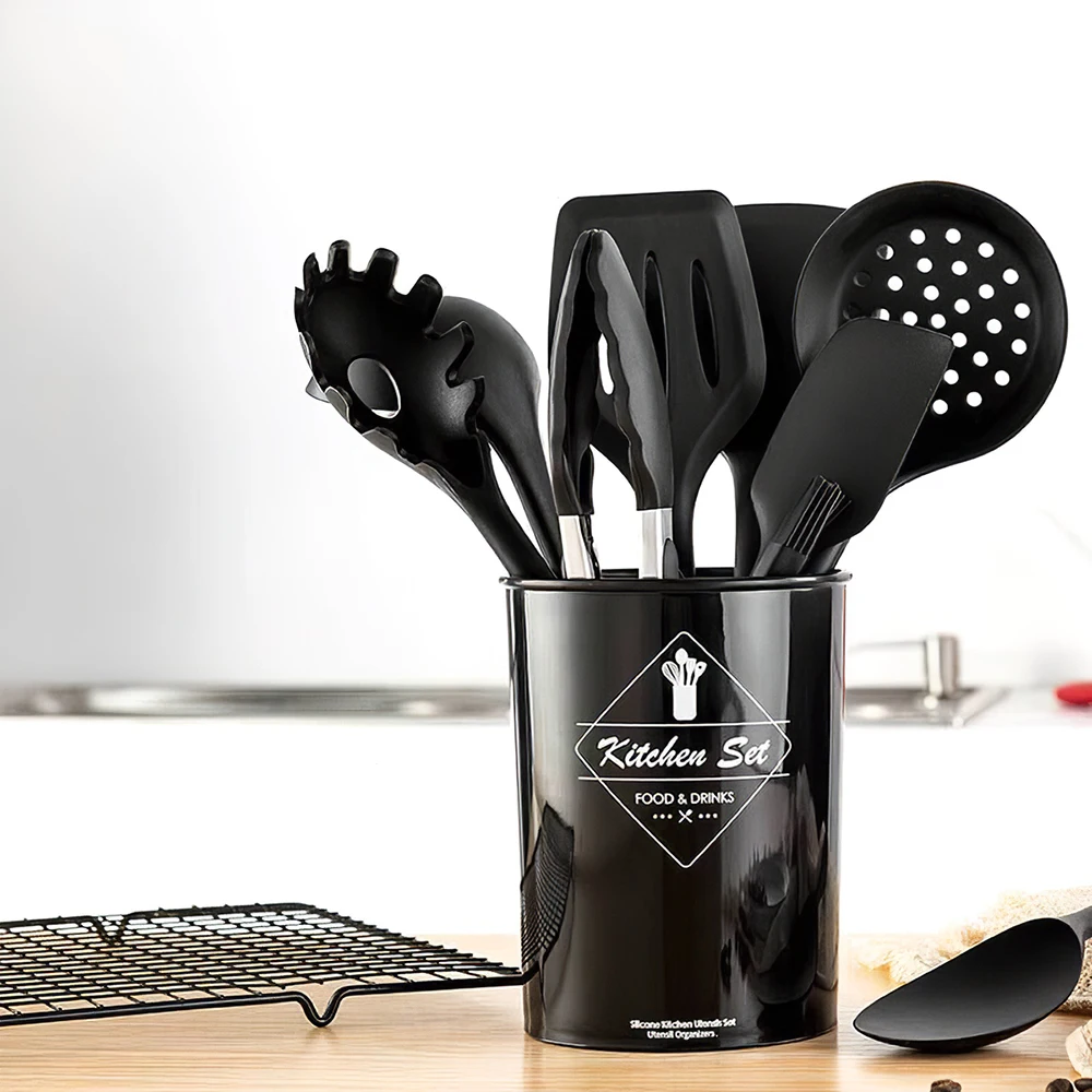 

9Pcs/Set Kitchen Utensils For Cooking Silicone Non-Stick Barreled Cooking Utensils Set Spatula Spoon Kitchen Cooking Tools