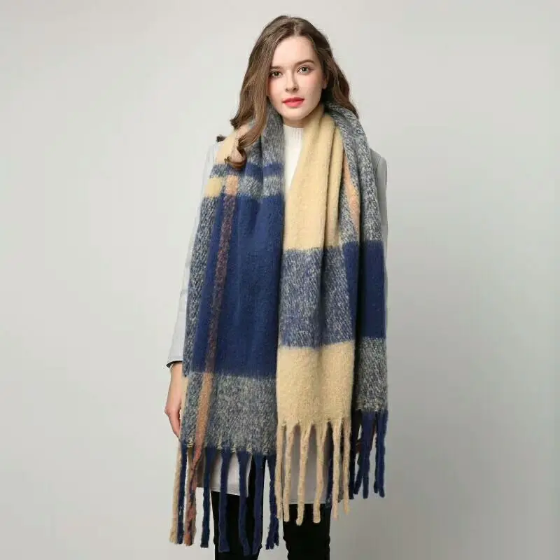 Новинка, модный кашемировый женский шарф в клетку, зимняя теплая шаль и бандана из пашмины, длинный женский шарф с кисточками, плотное одеяло - Цвет: 6
