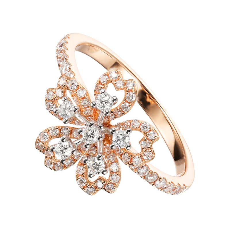 White Rose Gold BAIHE Solid 14 к белый+ розовое золото 0.48ct натуральные бриллианты Свадебные обручальные женские модные ювелирные изделия цветущая вишня цветы кольцо - Цвет камня: White Rose Gold