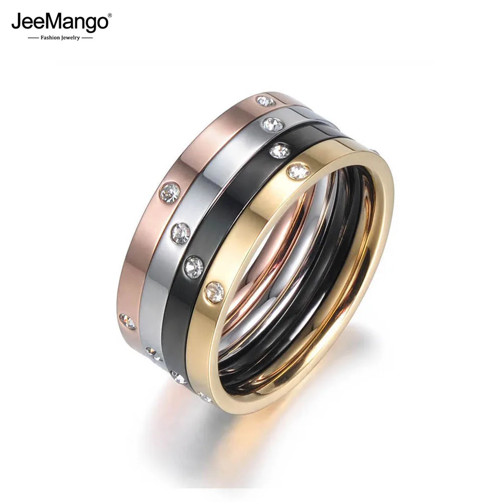4 In 1 Colorful Gold Cubic Zirconia Rings Jewelry Titanium Steel Wedding Engagement Ring For Women Anneaux JR18016 wedding rings,womens ring,jewelry rings,ring jewelry,cubic zircon ring