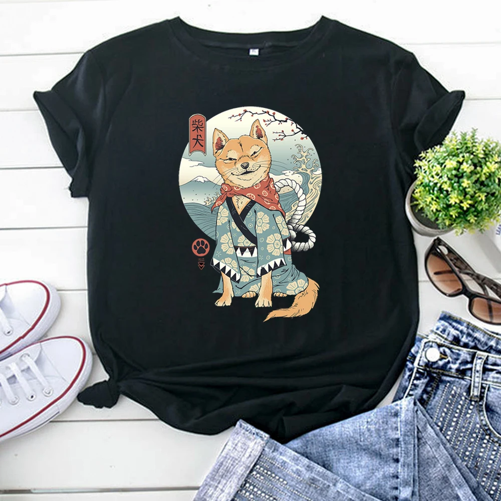 Japanese Shiba Inu Landscape Painting Women T Shirts Vintage High Quality T-Shirts For Women'S Hip Hop Fashion Woman Clothing