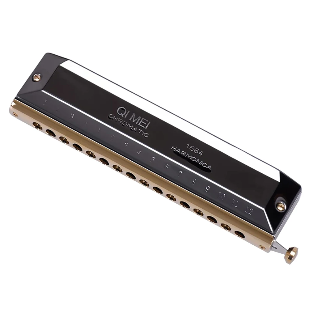 

Qimei-Chromatic Harmonica, Mouth Organ, 16 Hole, Black, Silver, Golden, Key C, Professional Musical Instruments, QM1664