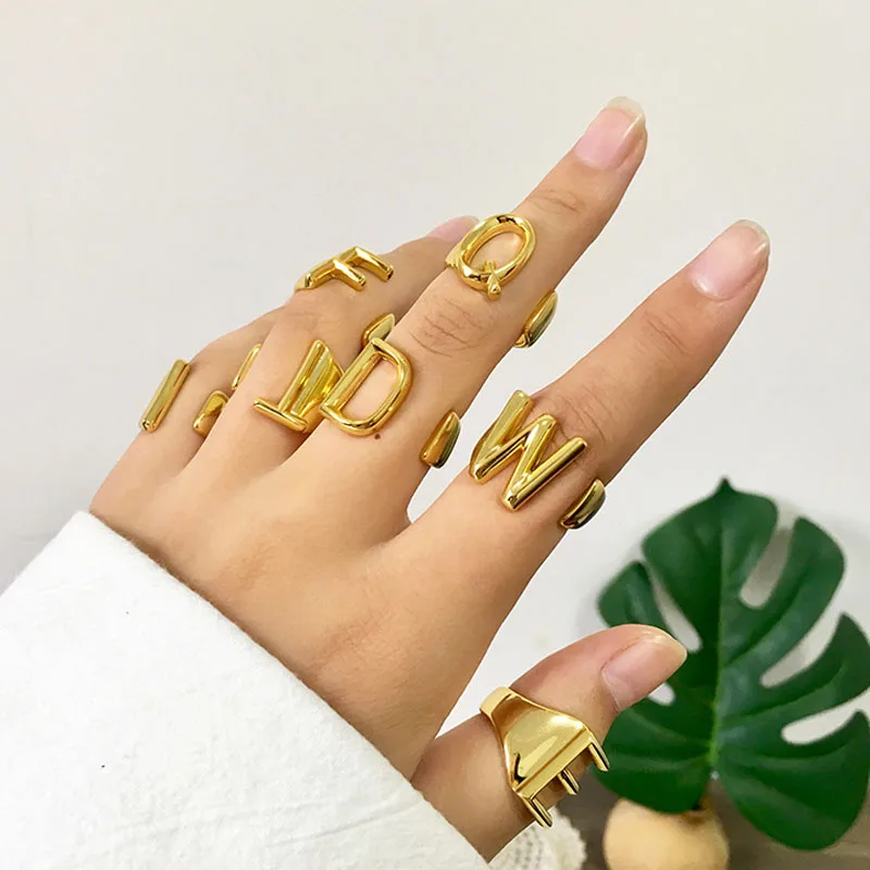 

2019 wholesale female male ring star with the paragraph 26 English letters open ring luxury gift stainless steel fashion Dubai