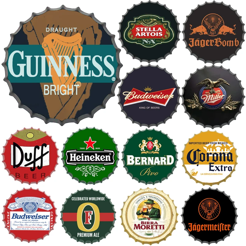 Wine Beer Brand Bottle Cap Tin Sign Vintage Metal Round Plate Bar Pub Restaurant Garage Hanging Crafts Wall Plaques Decor | Дом и сад