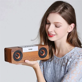 

Smalody Portable Outdoor BT Speaker Wooden Wireless Multifunctional Stereo Speakers Powerful Handheld Soundbox