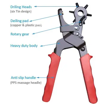 

Red High Carbon Steel Belt Punching Pliers Protection Handle Multifunction Durable Fabric Watch Strap Home Belts Revolving