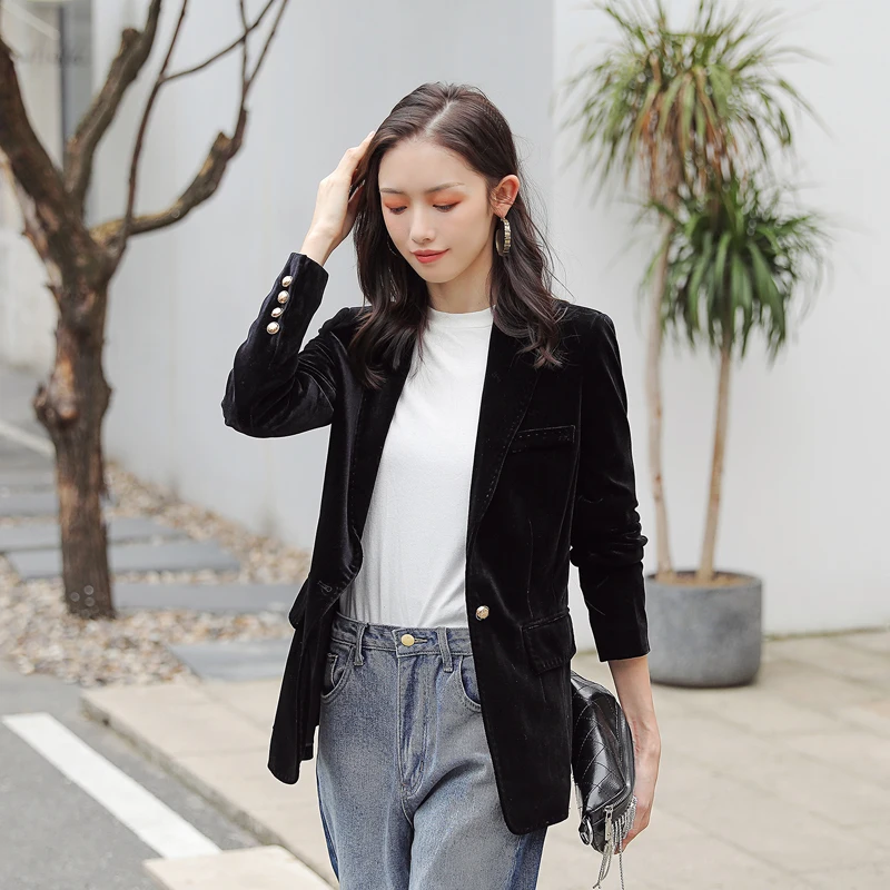 Elegant women's gold velvet large size small suit jacket female spring and autumn suit long sleeve 2020 new slim suit jacket Ms