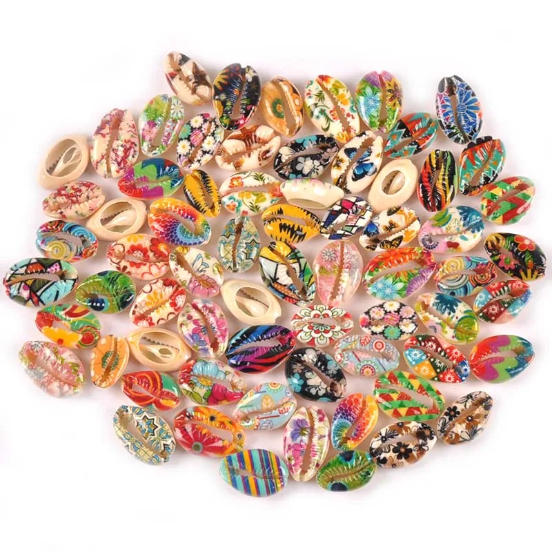 Conchas de conchas con pintura de flores para decoración del hogar, pulsera de joyería artesanal, conchas naturales de Artesanías hechas a mano, decoración de playa, 5 uds., TR0356