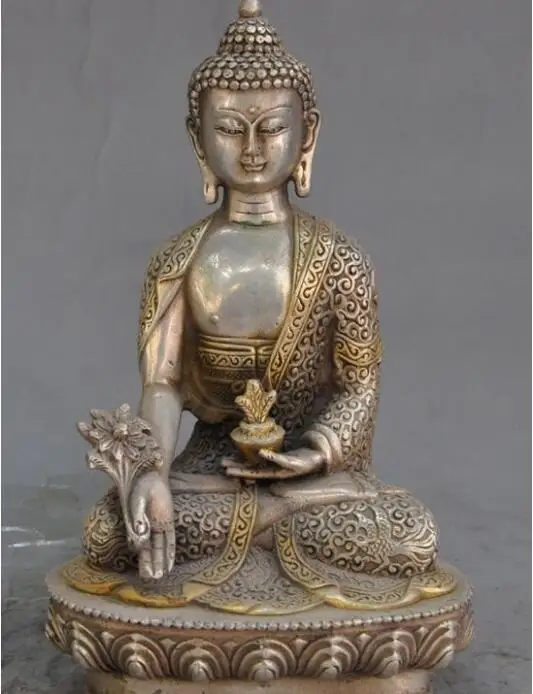 Медный сатуэ " Старый тибетский буддийский храм серебро Shakyamuni Sakyamuni статуя Будды медитации