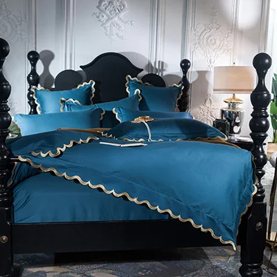 100%Cotton Lace Bedding Set King size Queen bed/Fitted sheet Duvet cover Bedding sets Red Blue Pink - Цвет: color2