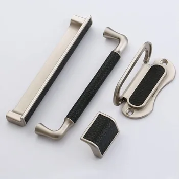 KKFING Simple European Paste Skin Luxury Cabinet Handles Zinc Alloy Kitchen Cupboard Door Pulls Drawer Knobs Wardrobe Leather