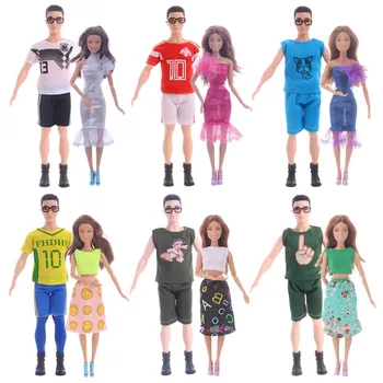 

Mix 2Pcs /Set Daily Wear Casual Couple Doll Dress For Barbies Doll Accessories Boy Girl Clothes Toy ForFor Barbies Ken Doll Gift