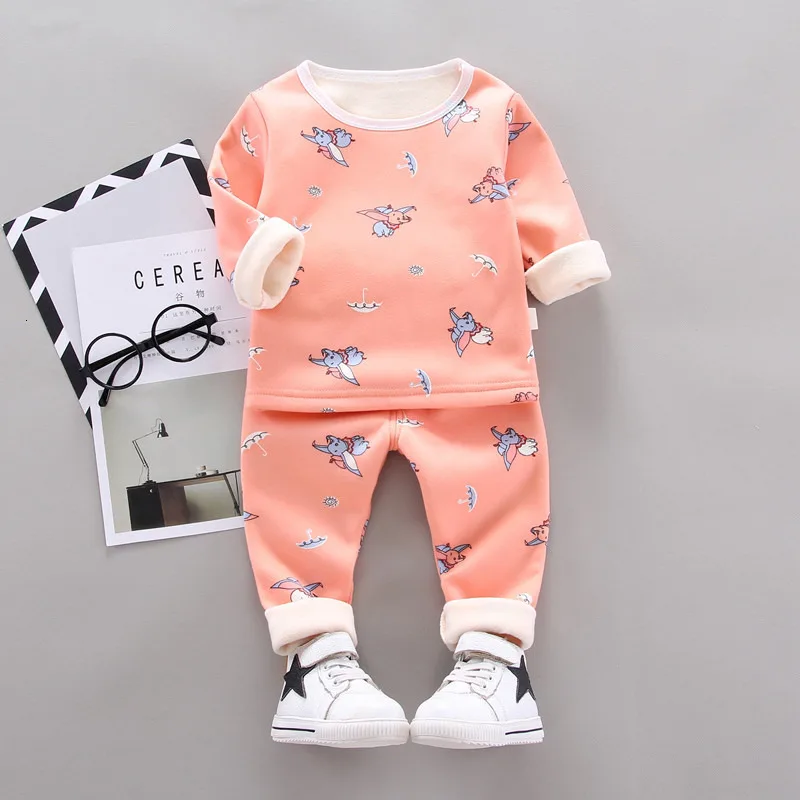 

Children Increase Down Thickening Underwear Keep Warm Clothes Suit Cartoon Pattern Matching Outfits