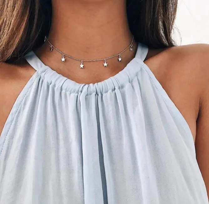 

Boho Women chocker gold Silver Chain star choker Necklace collana Kolye Bijoux Collares Mujer gargantilha Collier Femme