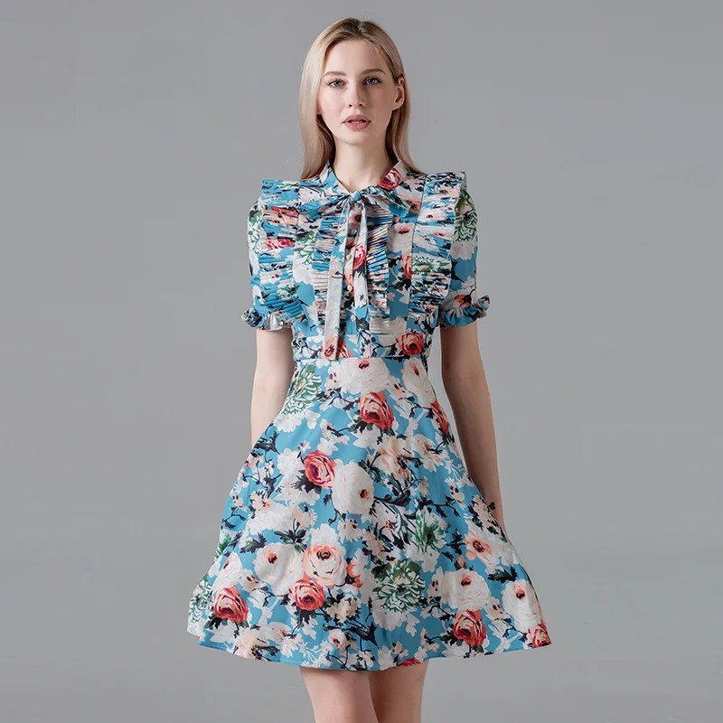 Женское платье с цветочным принтом Simgent Летнее мини рюшами бантом и Vestidos Jurkjes Zomer