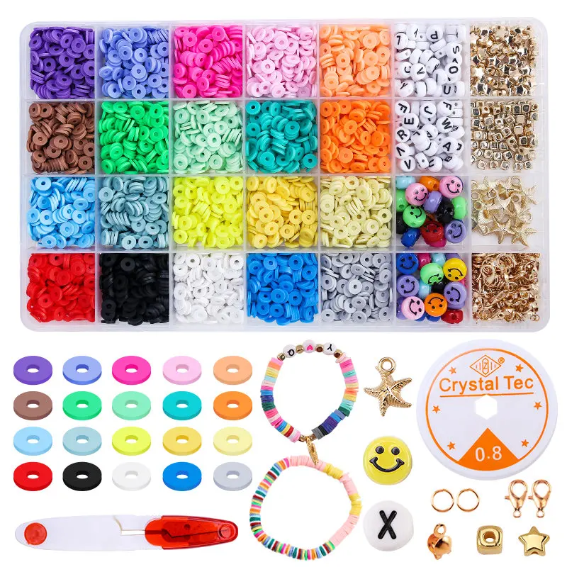Clay Beads Jewelry Marking Kit 20colors Spacer Flat Polymer Round Beads With Pendant Letter Beads For Bracelet Necklace Making