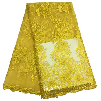 

French Lace Fabric With Stone 2020 High quality African Embroidered Mesh Tulle Lace Fabric Nigerian Flower Net Lace Fabric