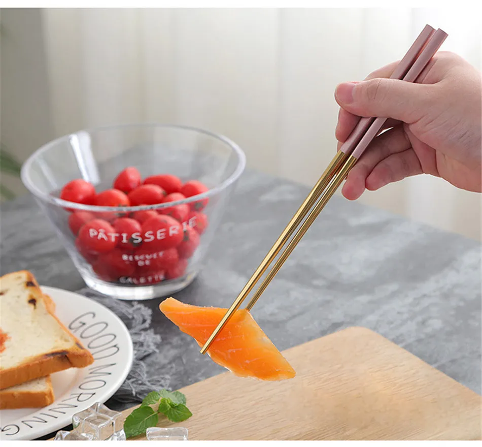 304 Stainless Steel Square Chopsticks Rose Gold Colorful Chinese Japanese Chopsticks environmentally friendly Reusable Tableware