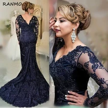 

Long Sleeves Evening Dress Mermaid Applique Lace Women Lady Wear Prom Party Dress Formal Event Gown Mother of The Bride