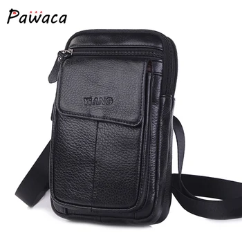 

Men's Leather Mobile Phone Belt Bag 7 Inch Cowhide Cross Body Small Bag Casual Double Zipper Large Capacity