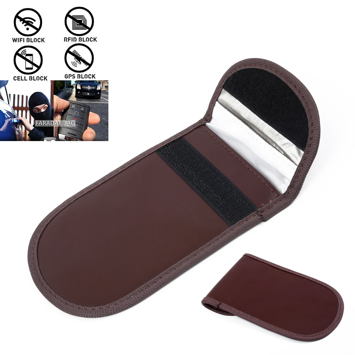 Чехол для автомобильных ключей чехол коричневого цвета с блокировкой сигнала