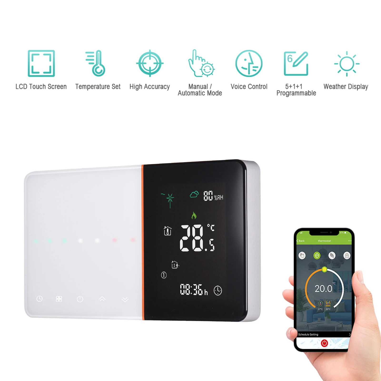 

WiFi Smart Thermostat Programmable APP Control Boiler Heating Temperature Controller with Backlight LCD Weather Humidity Display