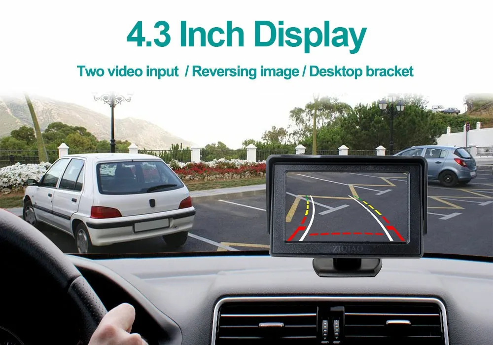 ZIQIAO 4.3 Inch TFT LCD Monitor Car Rearview Monitoring System Dynamic Trajectory Tracks Rear View Camera