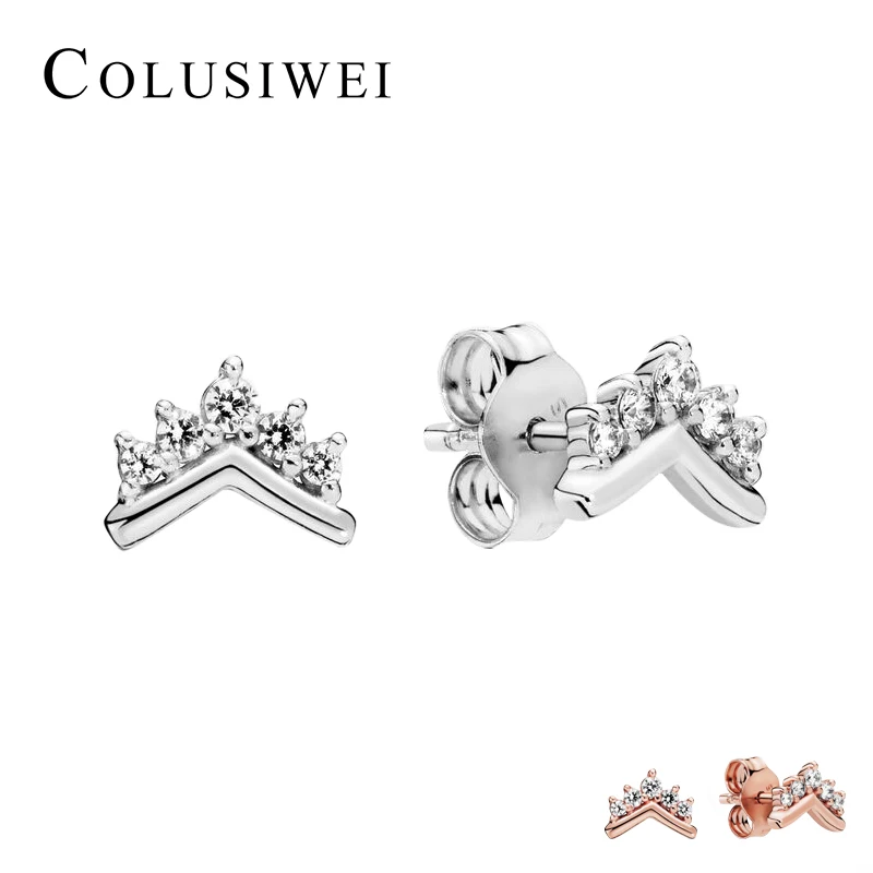 Colusiwei 925 пробы серебряные ослепительные прозрачные CZ элегантные короны серьги-гвоздики серебро для женщин и девочек Стерлинговое Серебро-ювелирные изделия