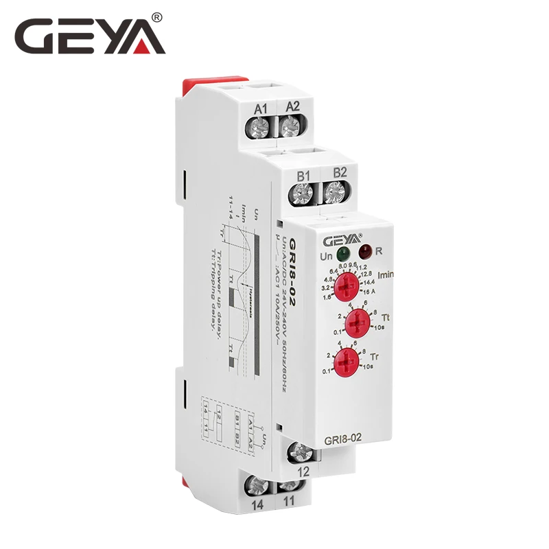 

GEYA GRI8-02 Under Current Sensor Relay AC 24V-240V Current Control Relays 0.05A 1A 2A 5A 8A 16A Current Relay