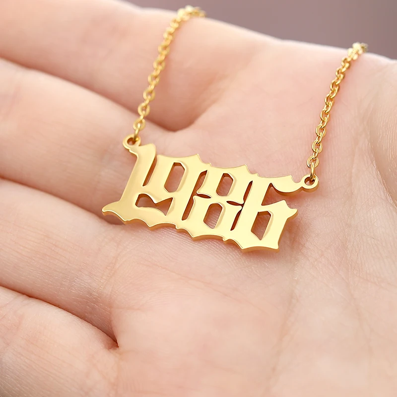 

Custom Special Date Year 1985 to 2019 Necklace Personalized Old English Number Necklaces For Women Men Jewelry Birthday Gift