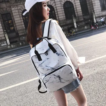 

Schoolbag female new student Han Chao simple ins canvas double shoulder marble texture printed Backpack
