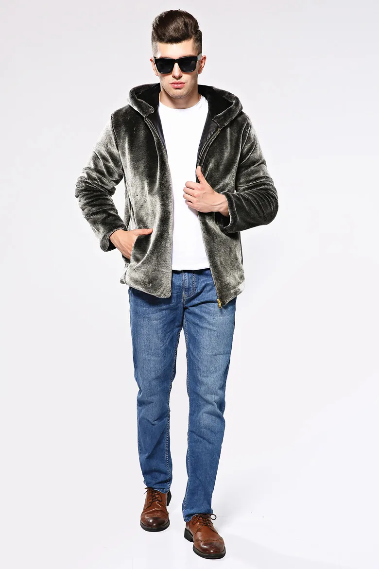 Новая стильная мужская одежда пальто с искусственным мехом осень и зима корейский стиль мужской мех толстый плюс размер